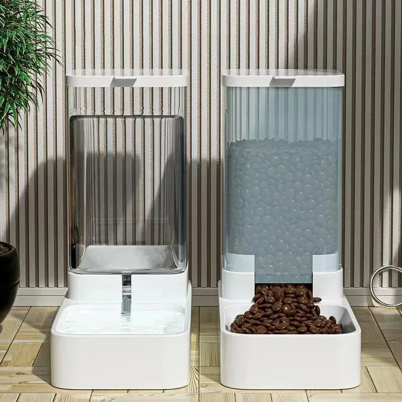 Transparent automatic tilting water bowl, large-capacity food storage container, pet supplies (suitable for cats and dogs)